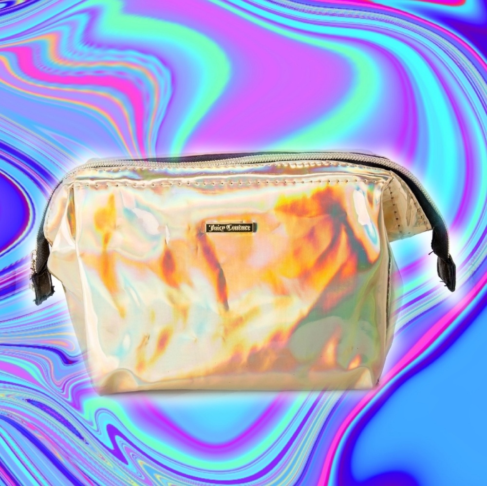 New Juicy Couture Holograph Gold Cosmetic Bag Case